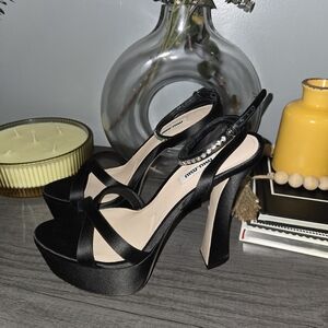 Miu Miu Black Satin Platform Heels